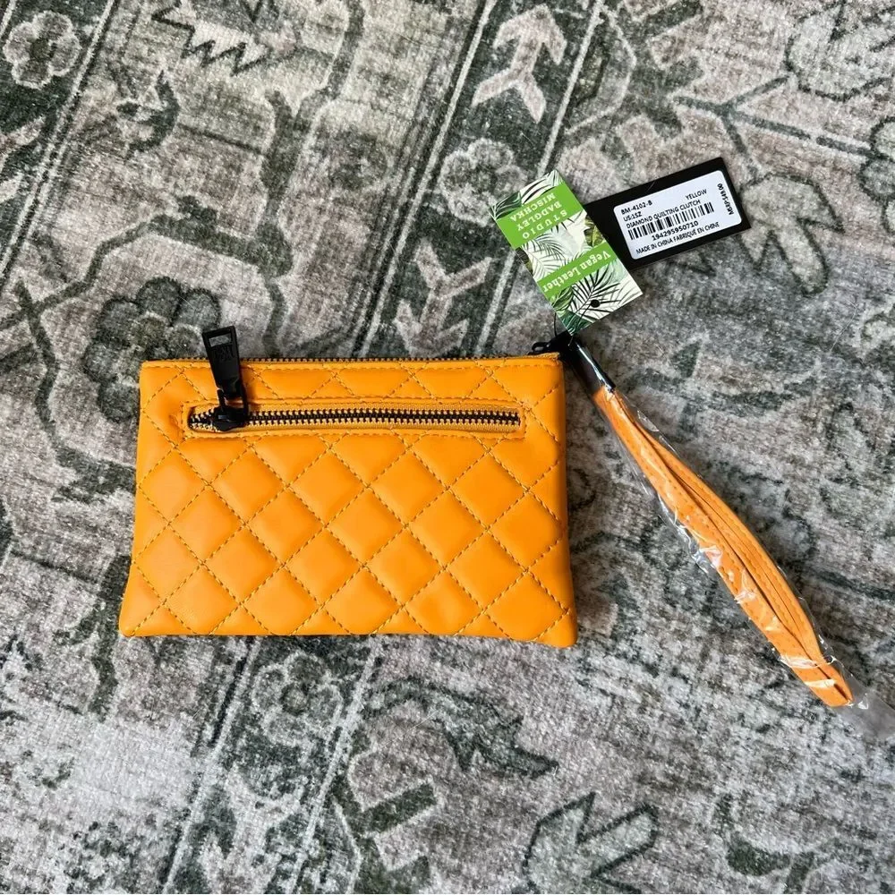 Badgley Mischka NWT Quilted Logo Wristlet Pouch in Yellow Gold